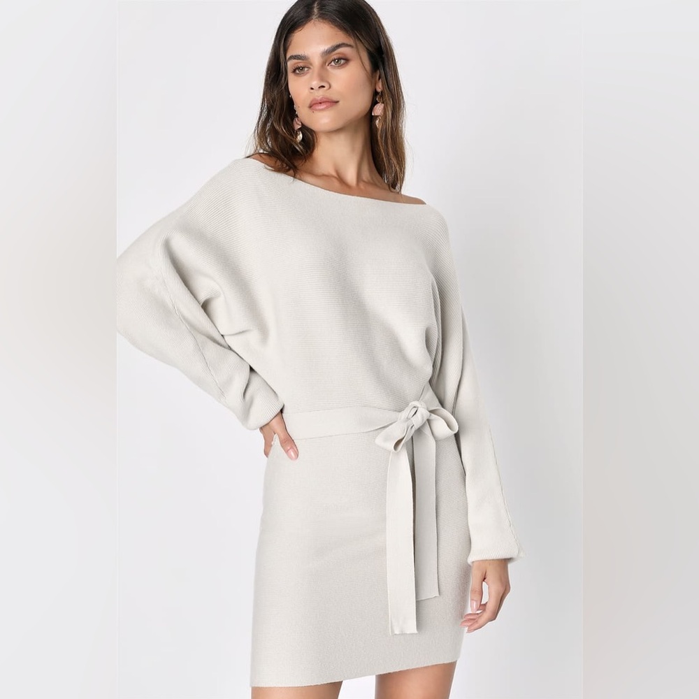 LULUS Modern Comfort Ivory Dolman Sleeve Mini Sweater Dress